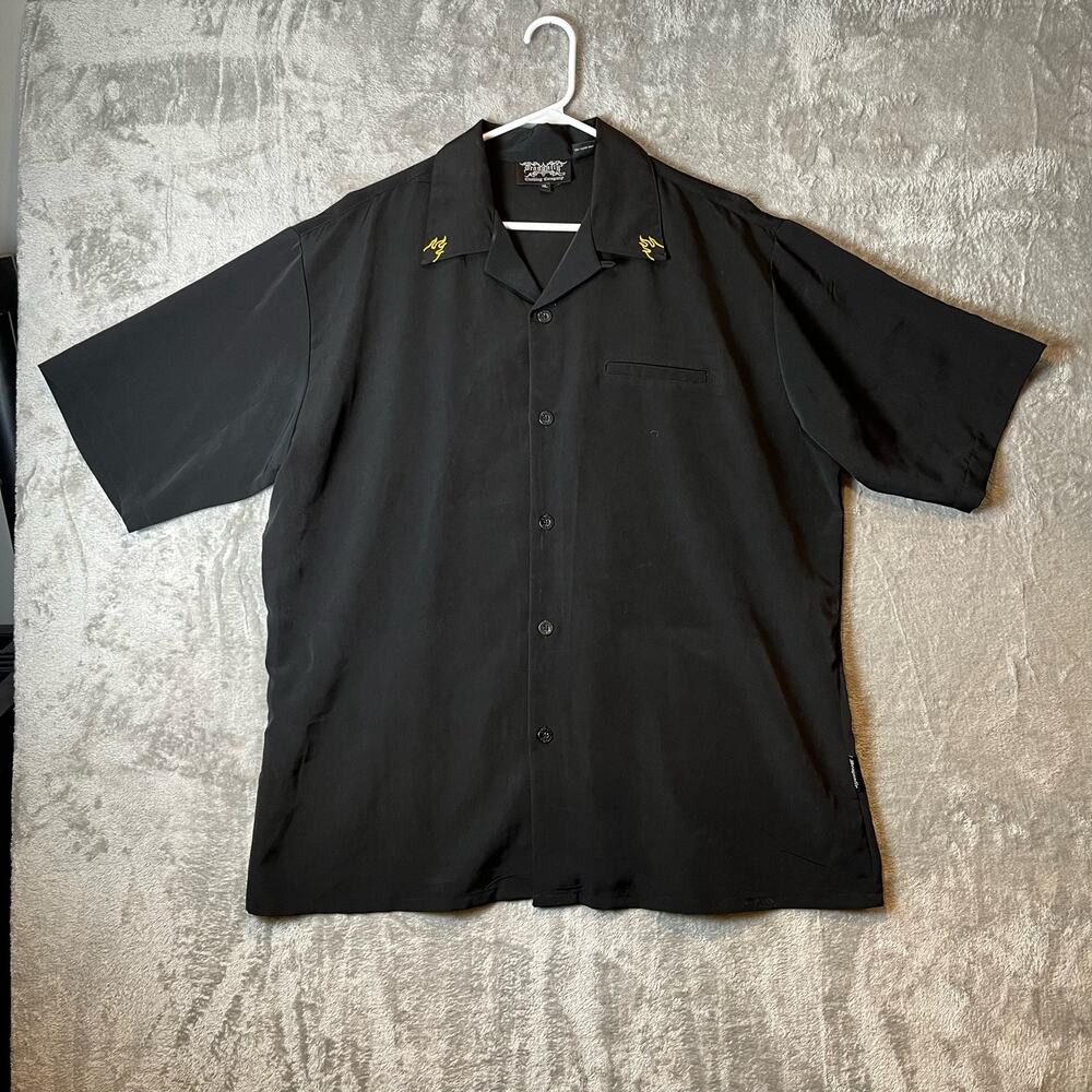 Dragonfly Sz XL Hot Rod Red Car Flames Button Up Black‎ Men's